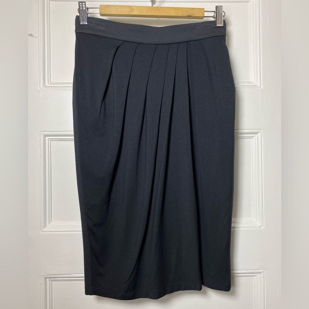 MAX MARA Pleated Faux-Wrap Knee Length Jersey Pencil Skirt in Black Sz 38 US 4